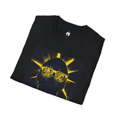 Solar Shades Graphic T-Shirt — Neon Yellow Sun Skull Design