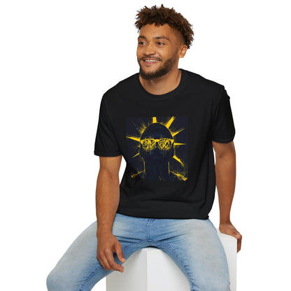 Solar Shades Graphic T-Shirt — Neon Yellow Sun Skull Design