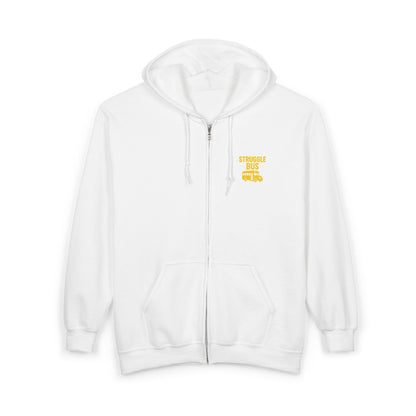 Struggle Bus Zip Hoodie — Funny Retro School Bus Graphic Sweatshirt