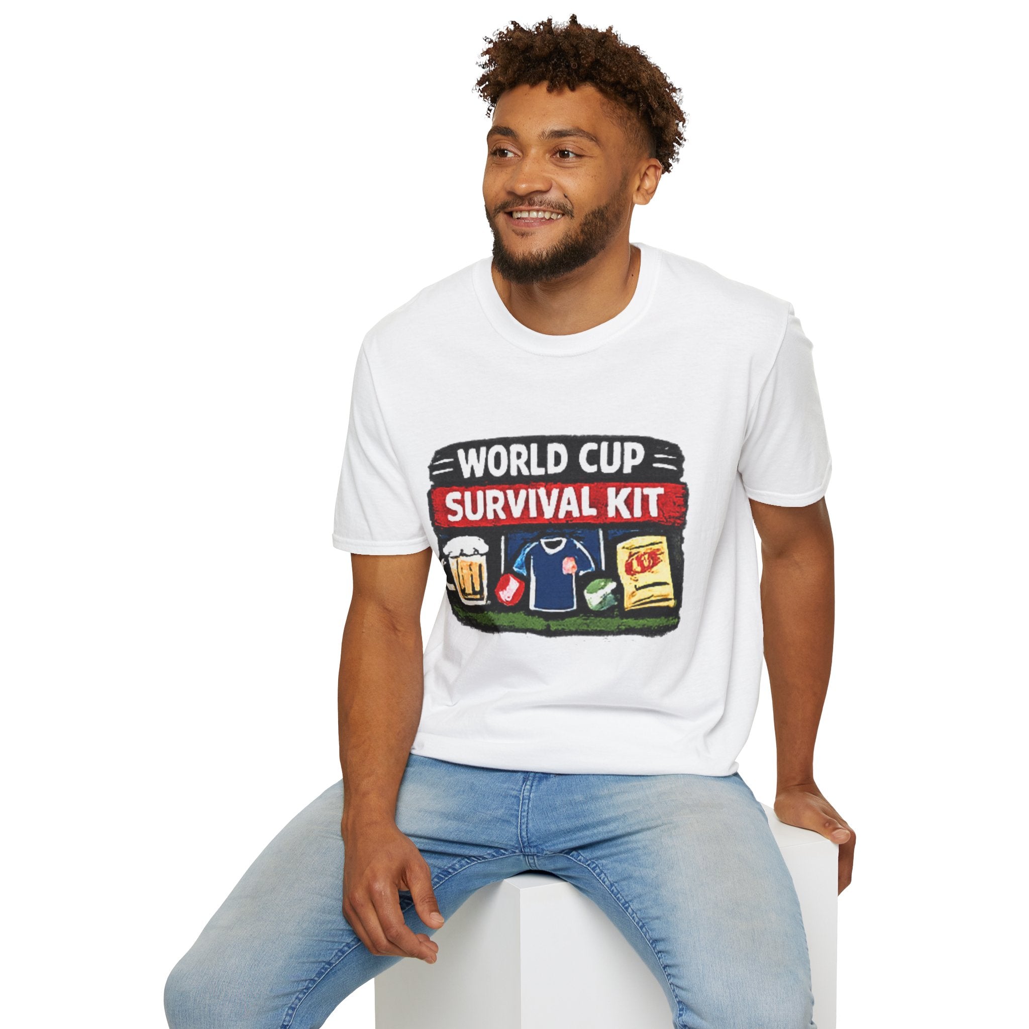 World Cup Survival Kit T-Shirt — Soccer Fan Tee with Beer &amp; Snacks Graphic