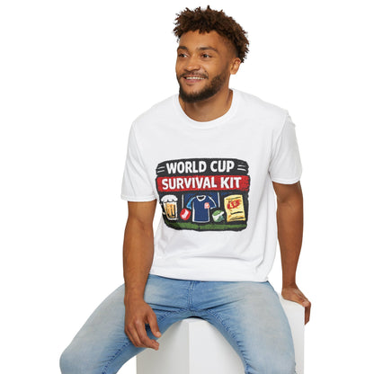 World Cup Survival Kit T-Shirt — Soccer Fan Tee with Beer &amp; Snacks Graphic