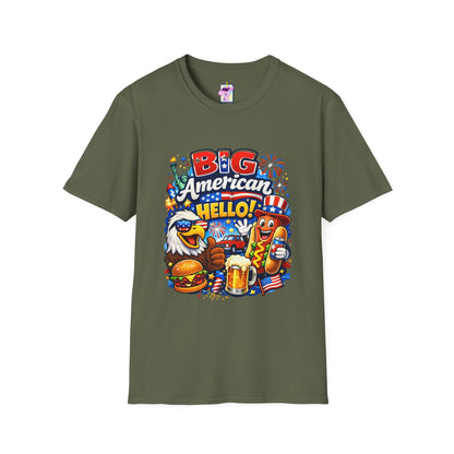 Big American Hello Funny T-Shirt Sarcastic Patriotic Graphic Tee Funny USA Gift 4th of July Novelty American Slogan Tee