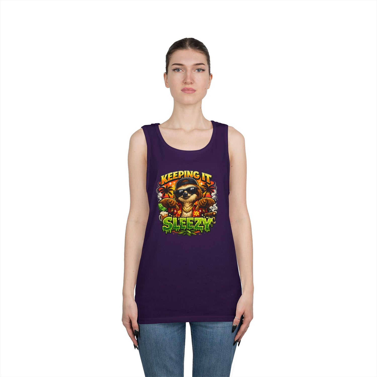 Tank Top — "Keeping It Sleezzy" Tropical Sloth Graphic Tank