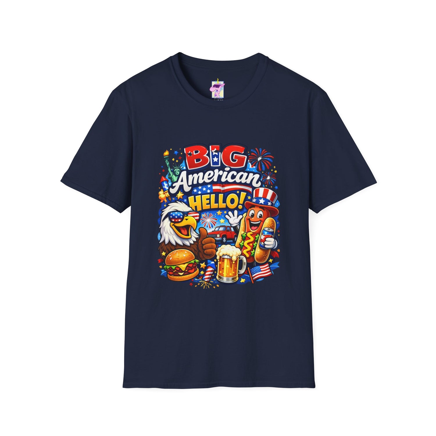 Big American Hello Funny T-Shirt Sarcastic Patriotic Graphic Tee Funny USA Gift 4th of July Novelty American Slogan Tee