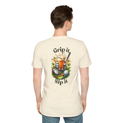 Golf &amp; Beer T-Shirt — "Grip It, Sip It" Golfing Beer Graphic Tee