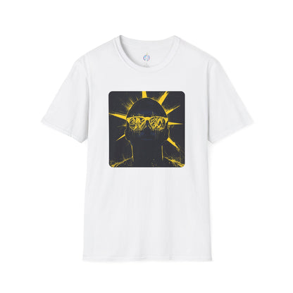 Solar Shades Graphic T-Shirt — Neon Yellow Sun Skull Design