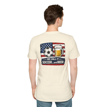 Soccer and Beer T-Shirt — American Flag Soccer Ball &amp; Beer Graphic Tee