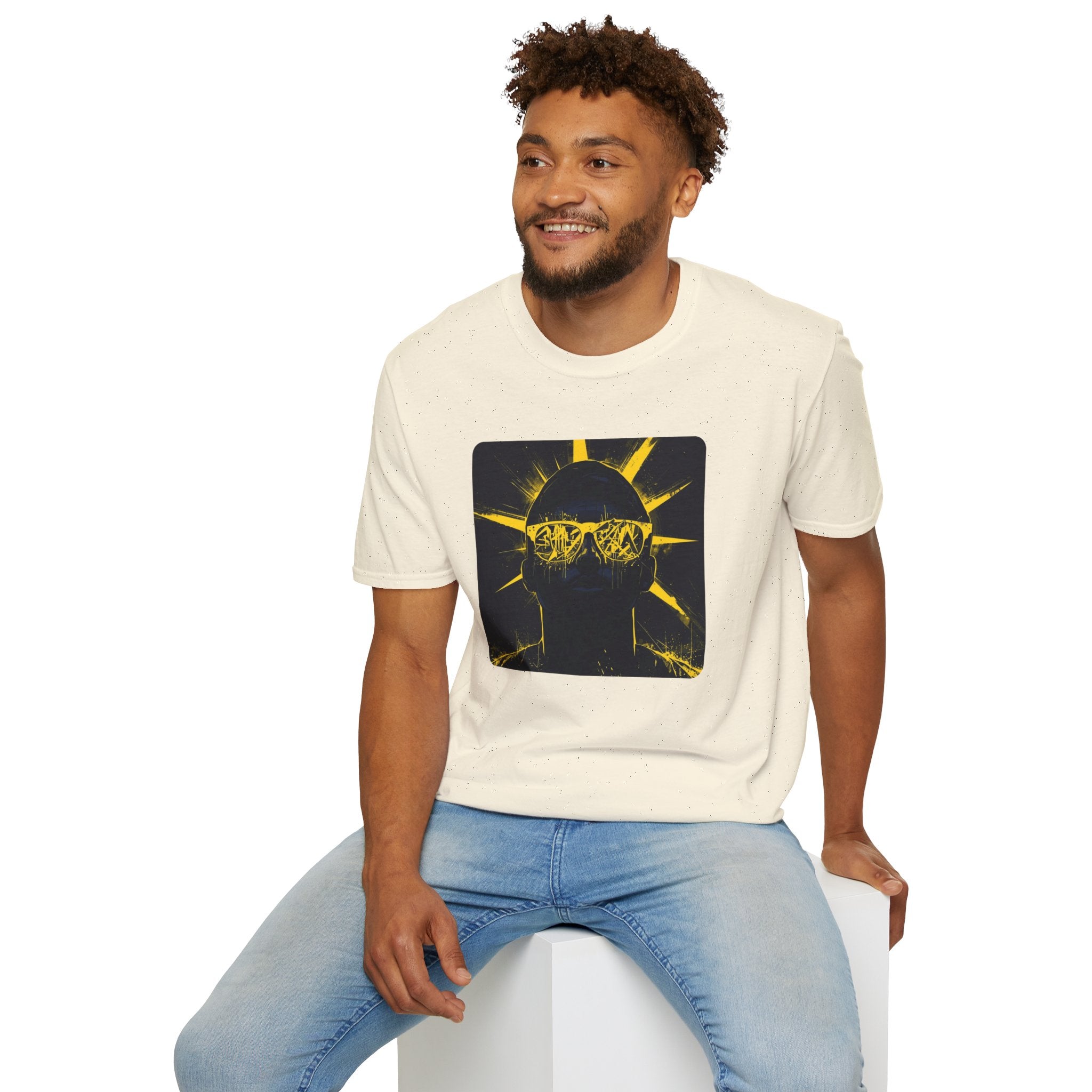 Solar Shades Graphic T-Shirt — Neon Yellow Sun Skull Design