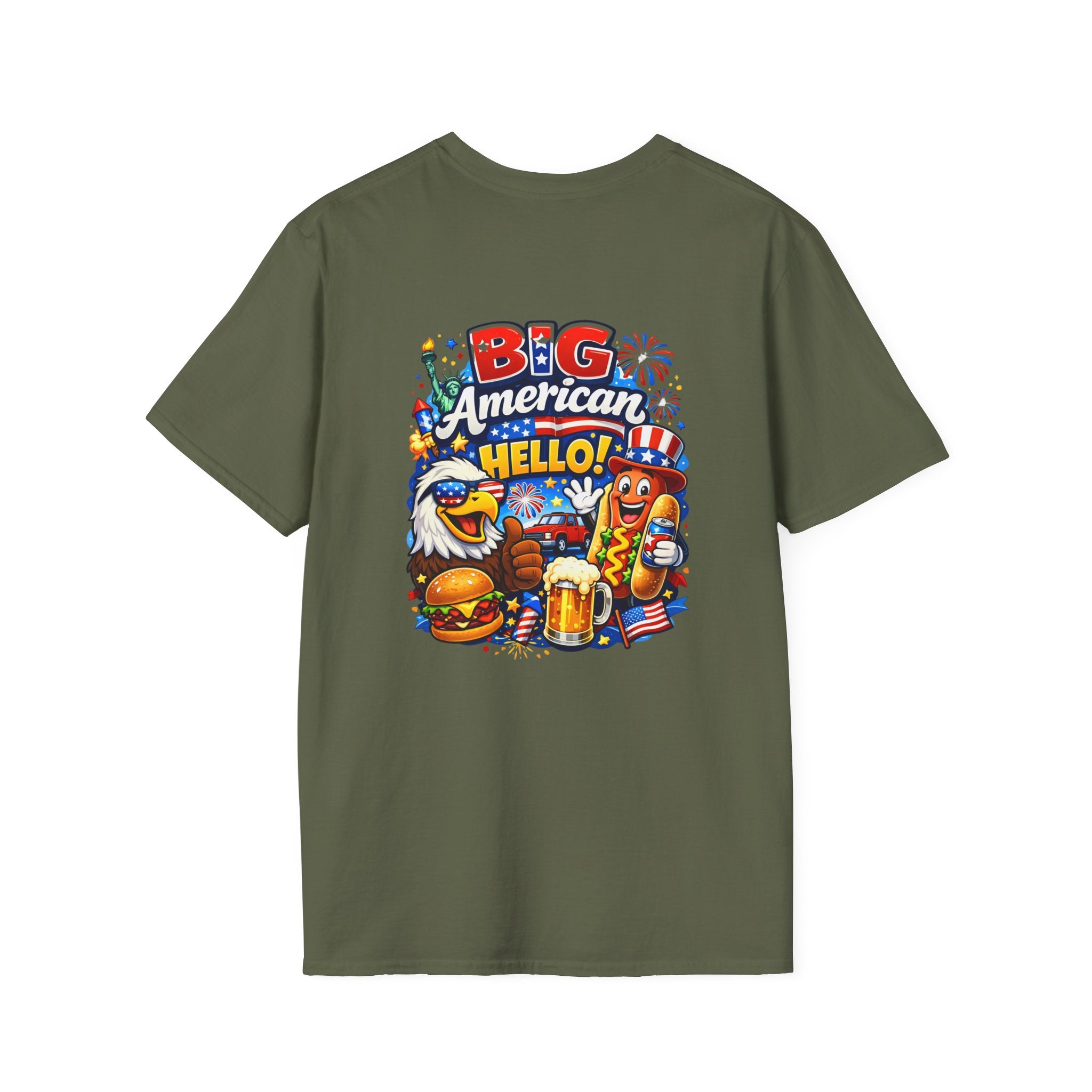 Big American Hello Funny T-Shirt Sarcastic Patriotic Graphic Tee Funny USA Gift 4th of July Novelty American Slogan Tee
