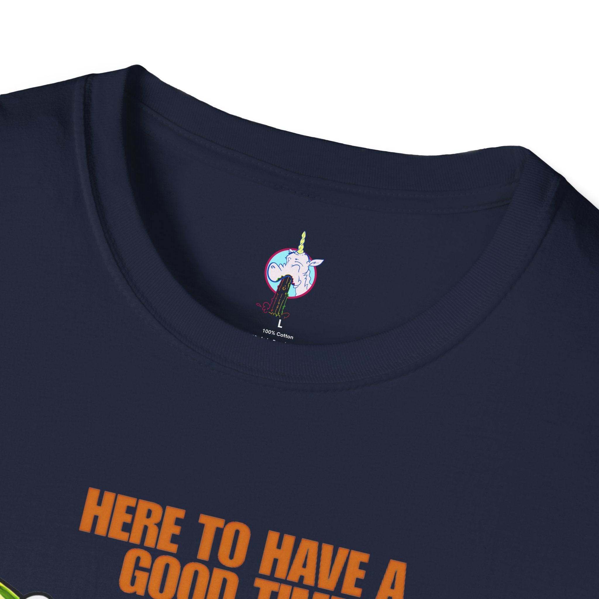 Beer Party T-Shirt — "Here to Have a Good Time" Cartoon Mug Graphic