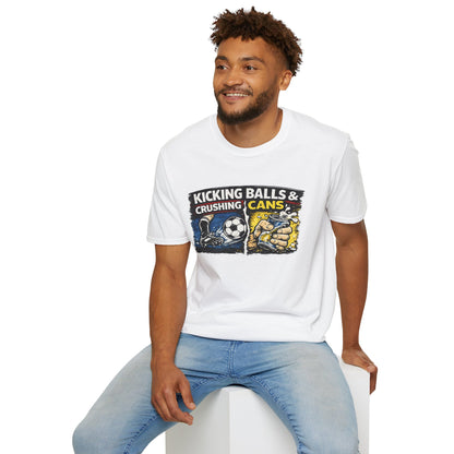 Kicking Balls & Crushing Cans Soccer Graphic T-Shirt