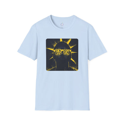 Solar Shades Graphic T-Shirt — Neon Yellow Sun Skull Design