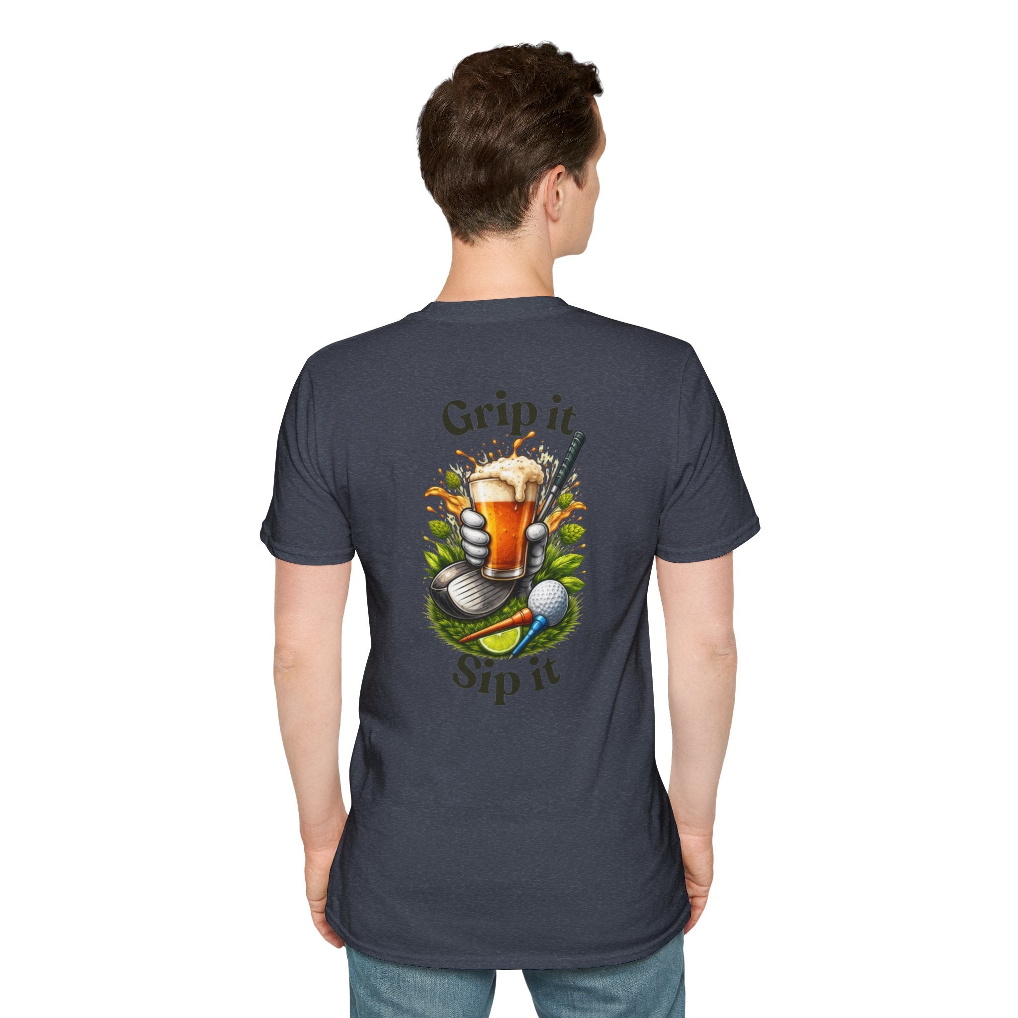 Golf &amp; Beer T-Shirt — "Grip It, Sip It" Golfing Beer Graphic Tee