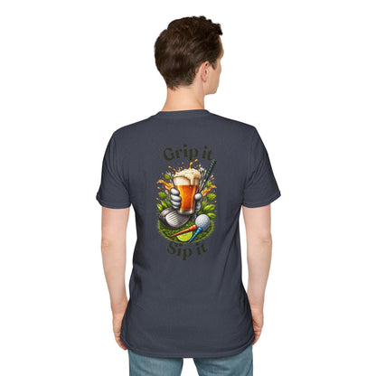 Golf &amp; Beer T-Shirt — "Grip It, Sip It" Golfing Beer Graphic Tee