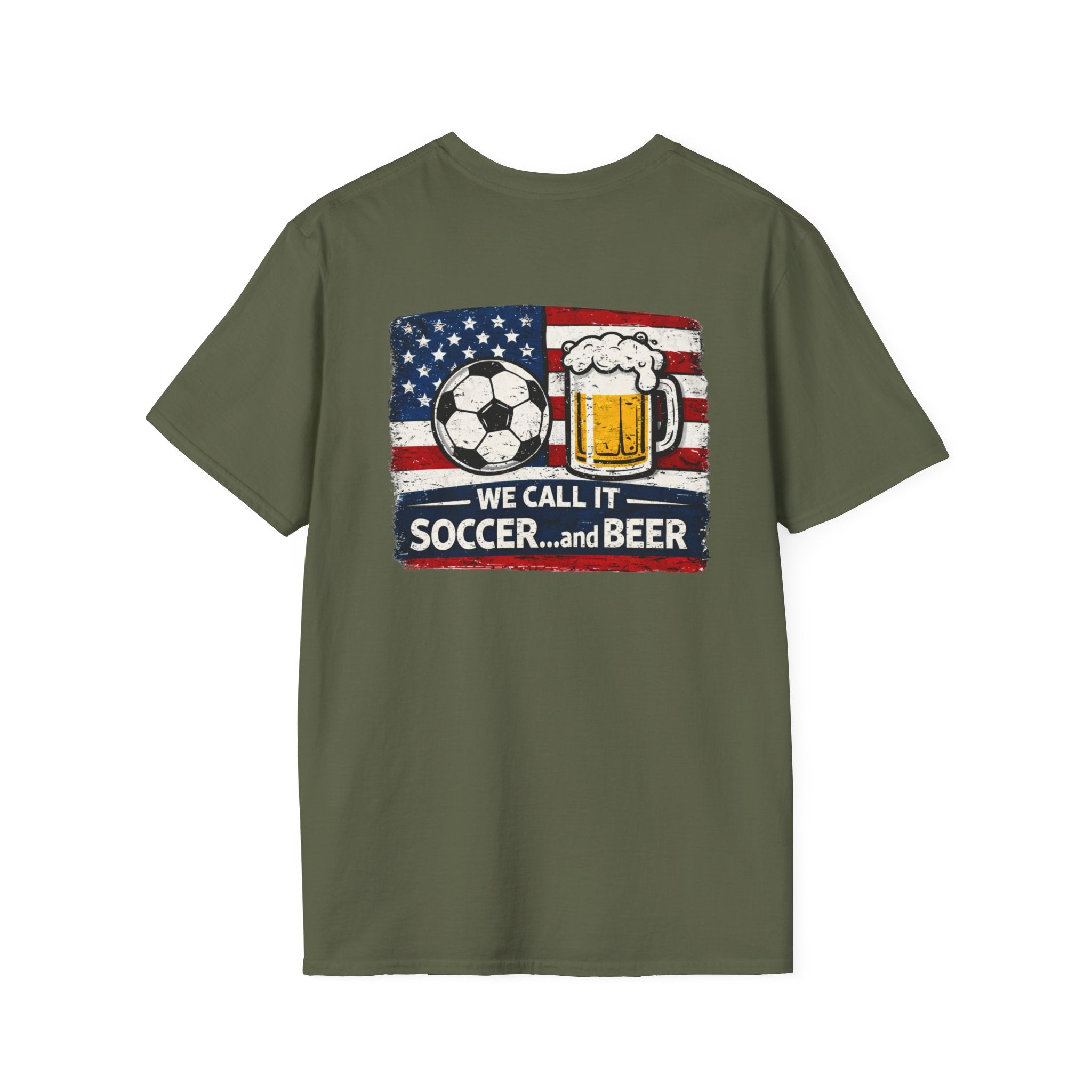 Soccer and Beer T-Shirt — American Flag Soccer Ball &amp; Beer Graphic Tee