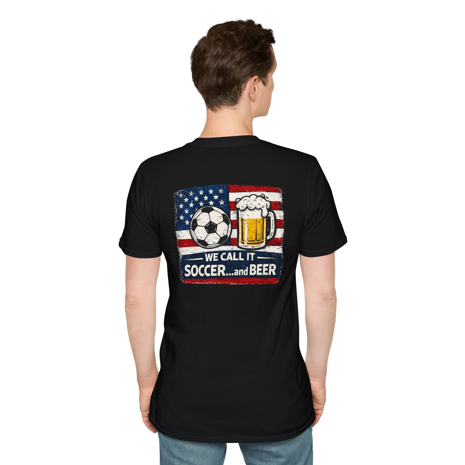 Soccer and Beer T-Shirt — American Flag Soccer Ball &amp; Beer Graphic Tee