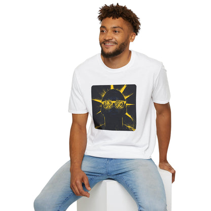 Solar Shades Graphic T-Shirt — Neon Yellow Sun Skull Design