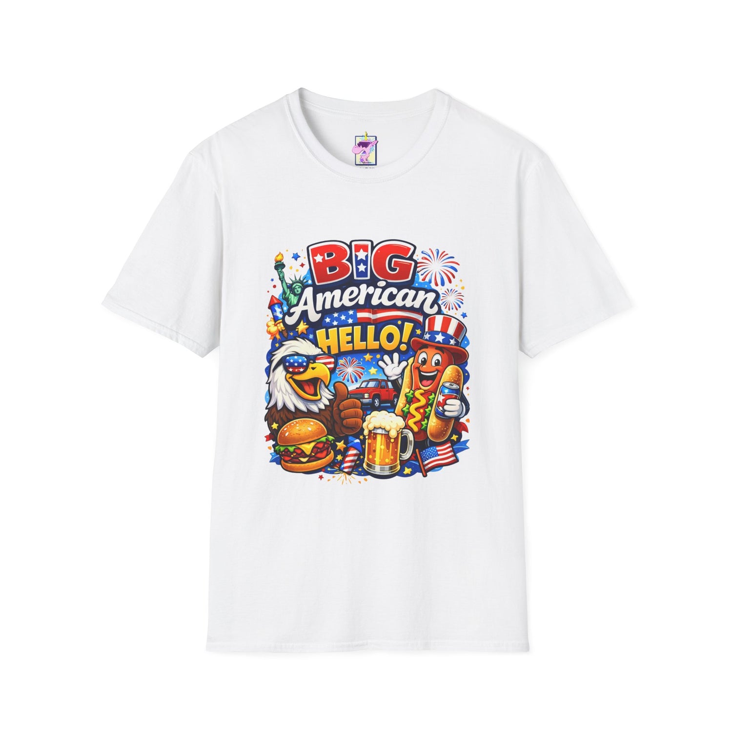 Big American Hello Funny T-Shirt Sarcastic Patriotic Graphic Tee Funny USA Gift 4th of July Novelty American Slogan Tee
