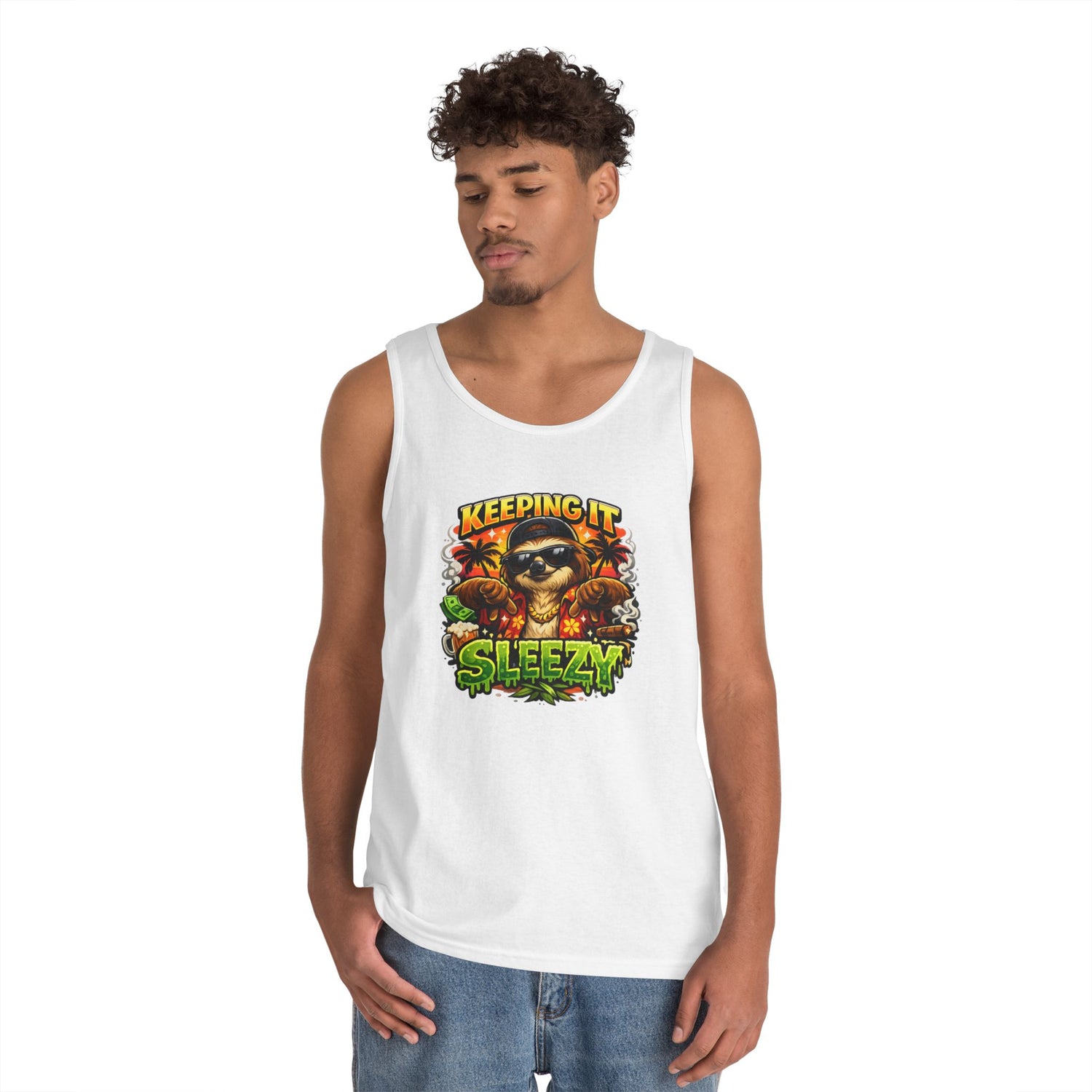 Tank Top — "Keeping It Sleezzy" Tropical Sloth Graphic Tank