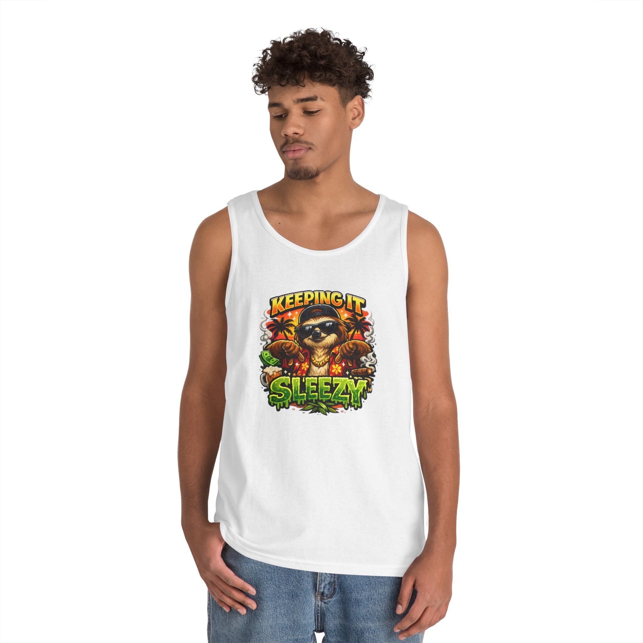 Tank Top — "Keeping It Sleezzy" Tropical Sloth Graphic Tank