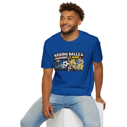 Kicking Balls & Crushing Cans Soccer Graphic T-Shirt