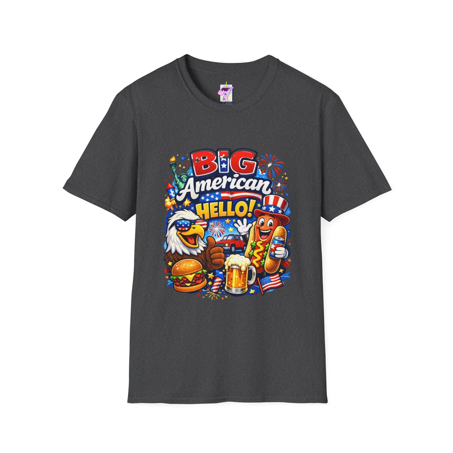 Big American Hello Funny T-Shirt Sarcastic Patriotic Graphic Tee Funny USA Gift 4th of July Novelty American Slogan Tee
