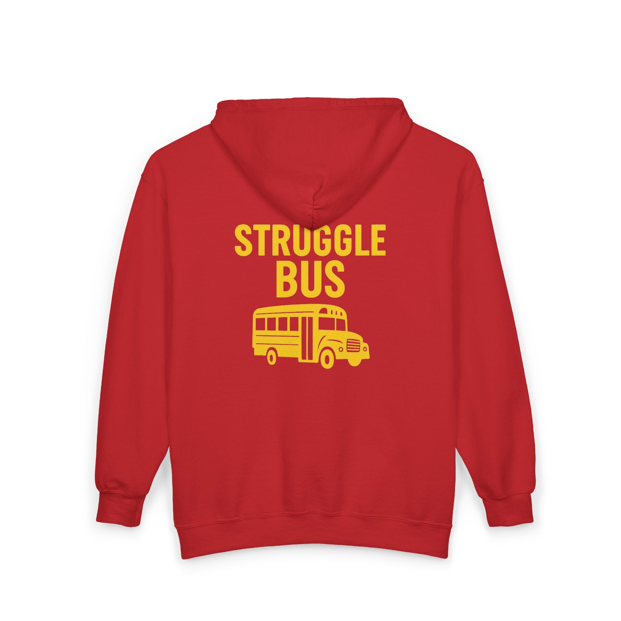 Struggle Bus Zip Hoodie — Funny Retro School Bus Graphic Sweatshirt