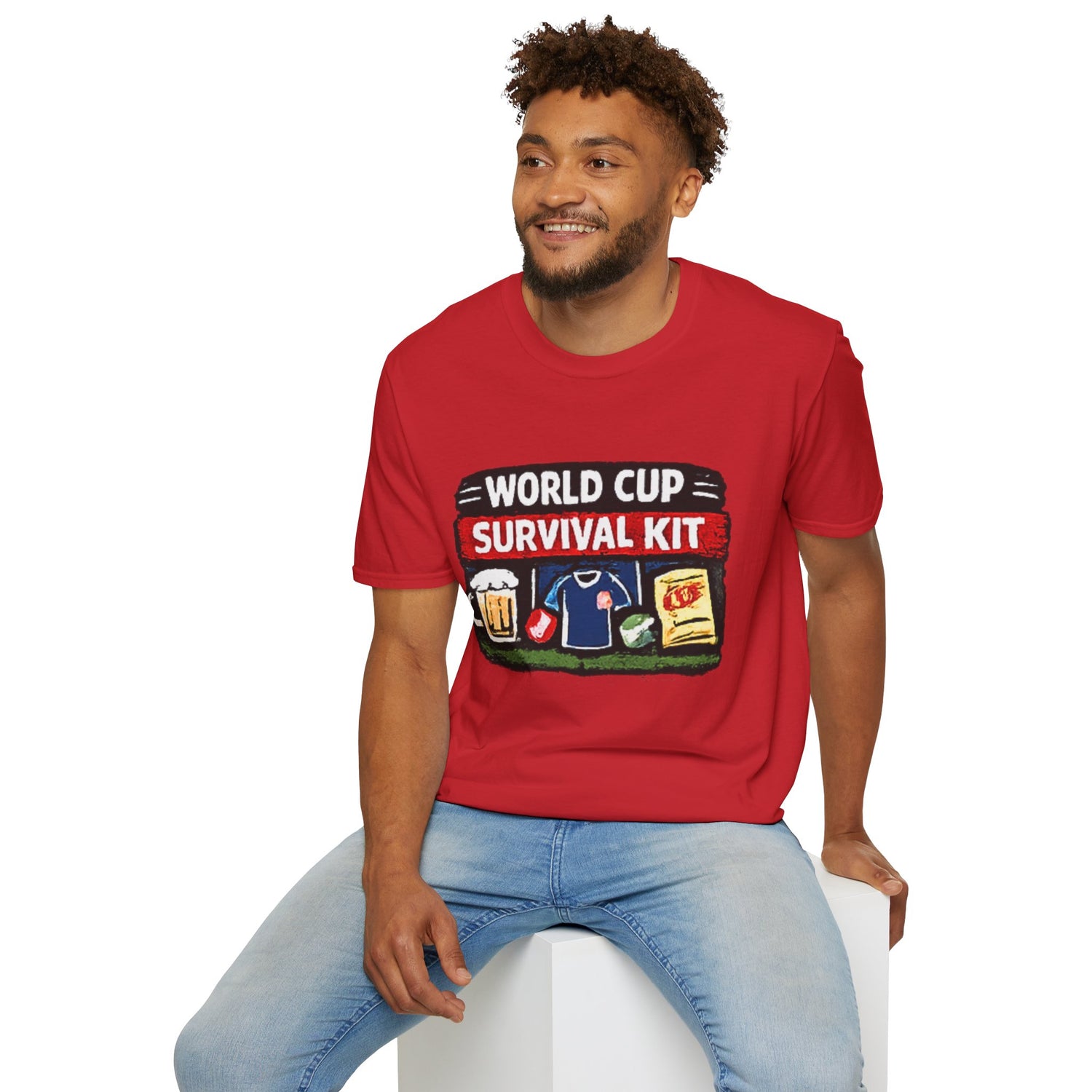 World Cup Survival Kit T-Shirt — Soccer Fan Tee with Beer &amp; Snacks Graphic