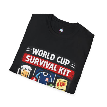 World Cup Survival Kit T-Shirt — Soccer Fan Tee with Beer &amp; Snacks Graphic