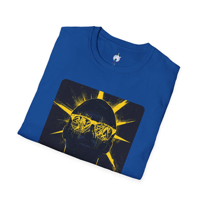 Solar Shades Graphic T-Shirt — Neon Yellow Sun Skull Design