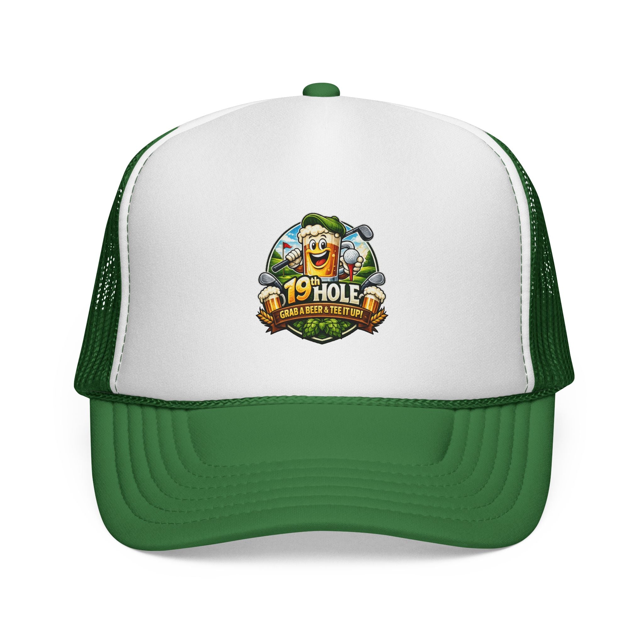 19 Hole Golf Trucker Cap — Funny Golfer Hat with Cartoon Mascot