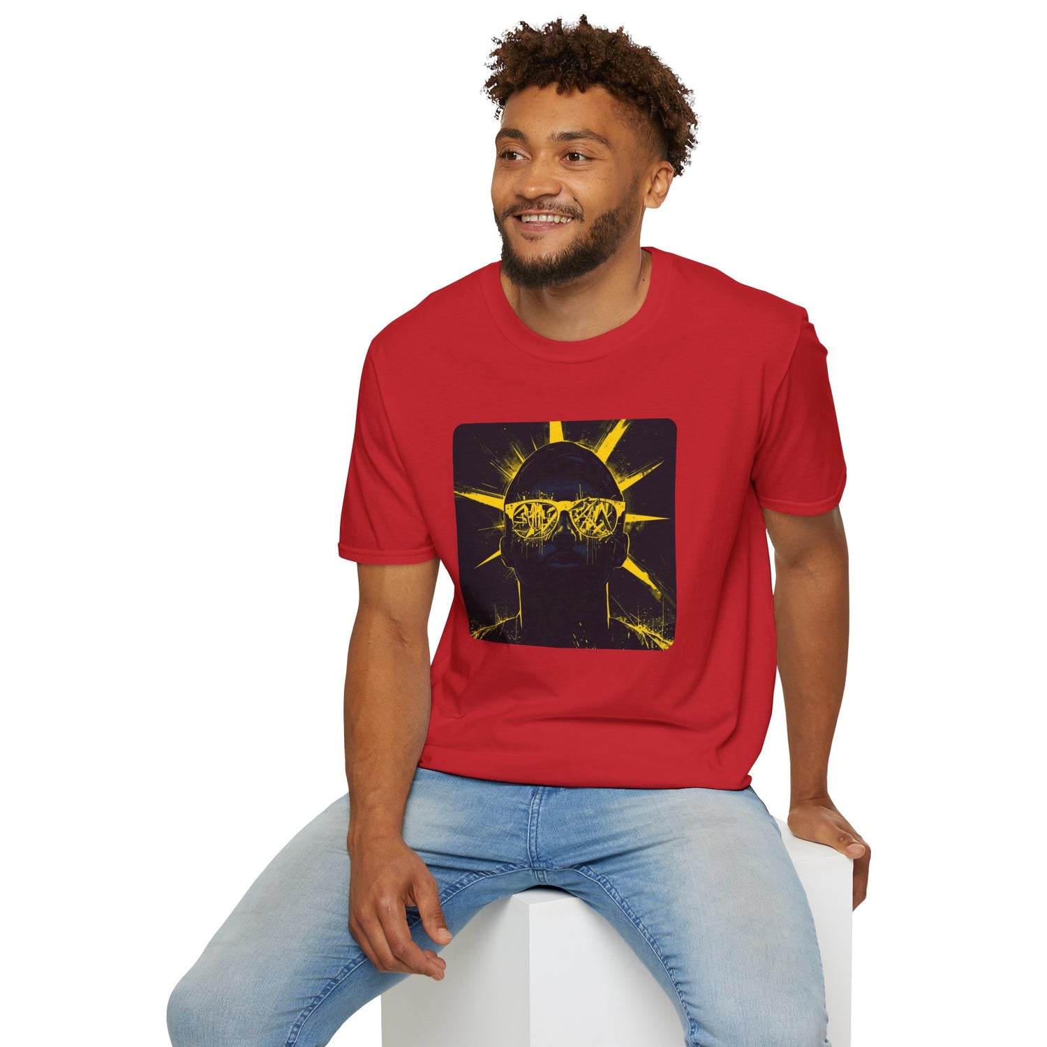 Solar Shades Graphic T-Shirt — Neon Yellow Sun Skull Design
