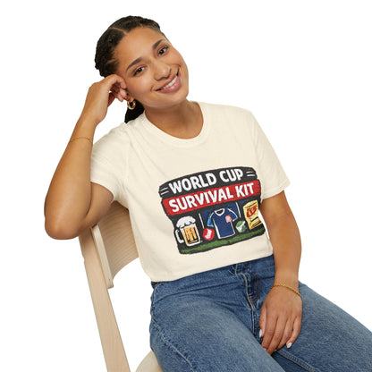 World Cup Survival Kit T-Shirt — Soccer Fan Tee with Beer &amp; Snacks Graphic