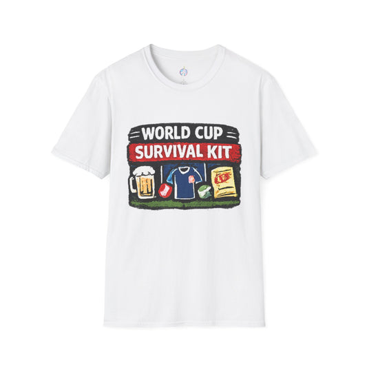 World Cup Survival Kit T-Shirt — Soccer Fan Tee with Beer & Snacks Graphic