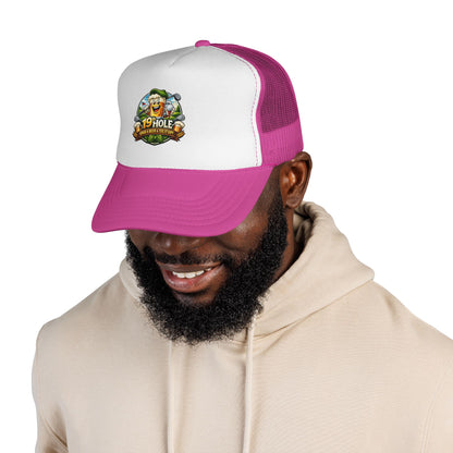 19 Hole Golf Trucker Cap — Funny Golfer Hat with Cartoon Mascot