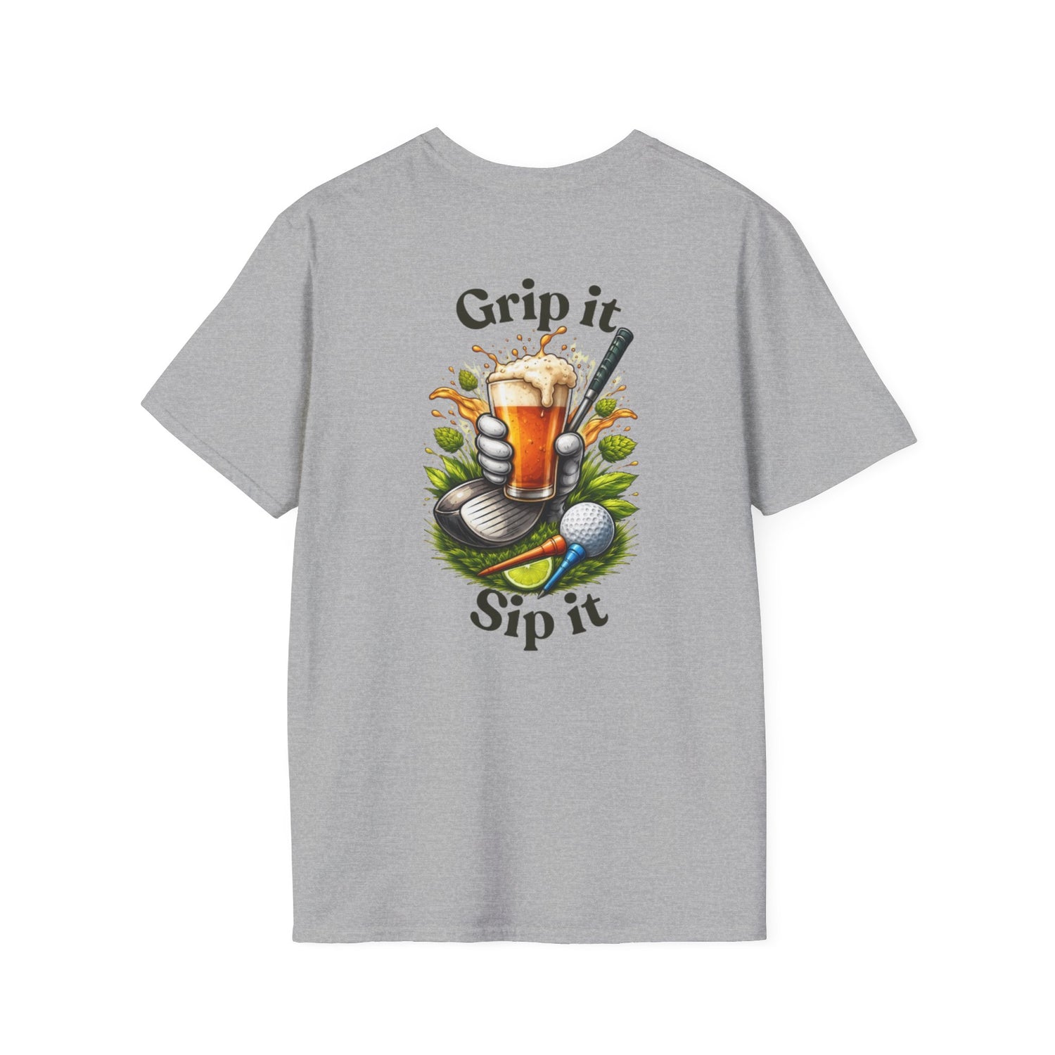 Golf &amp; Beer T-Shirt — "Grip It, Sip It" Golfing Beer Graphic Tee
