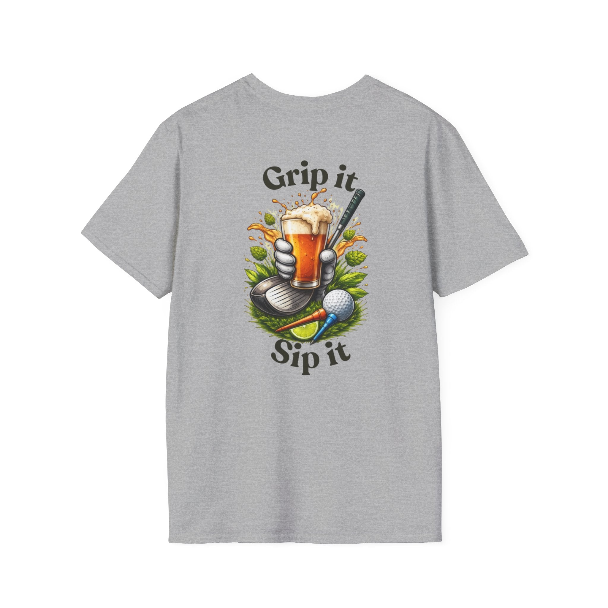 Golf &amp; Beer T-Shirt — "Grip It, Sip It" Golfing Beer Graphic Tee