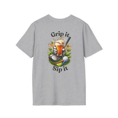 Golf &amp; Beer T-Shirt — "Grip It, Sip It" Golfing Beer Graphic Tee