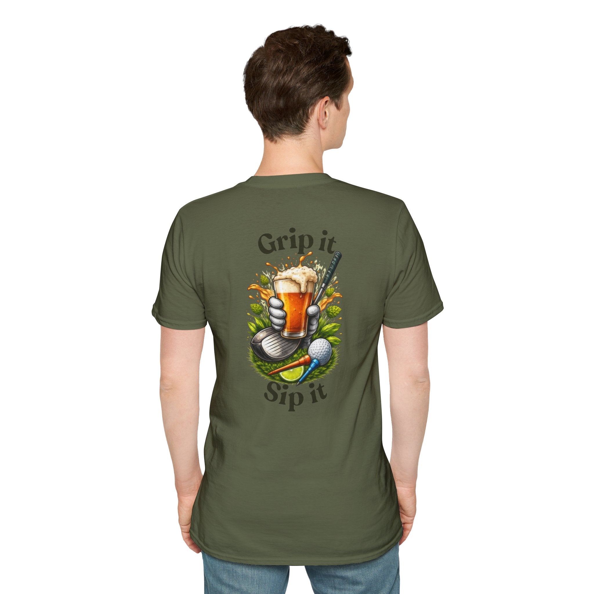 Golf &amp; Beer T-Shirt — "Grip It, Sip It" Golfing Beer Graphic Tee