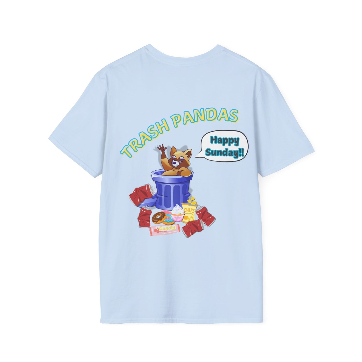 Trash Pandas T-Shirt – Cute Raccoon in Trash Can ‘Happy Sunday!’ Graphic Tee