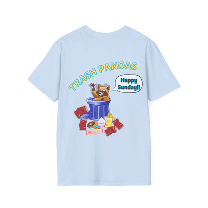 Trash Pandas T-Shirt – Cute Raccoon in Trash Can ‘Happy Sunday!’ Graphic Tee