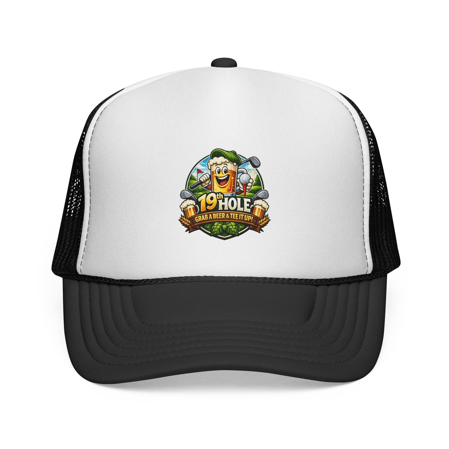 19 Hole Golf Trucker Cap — Funny Golfer Hat with Cartoon Mascot