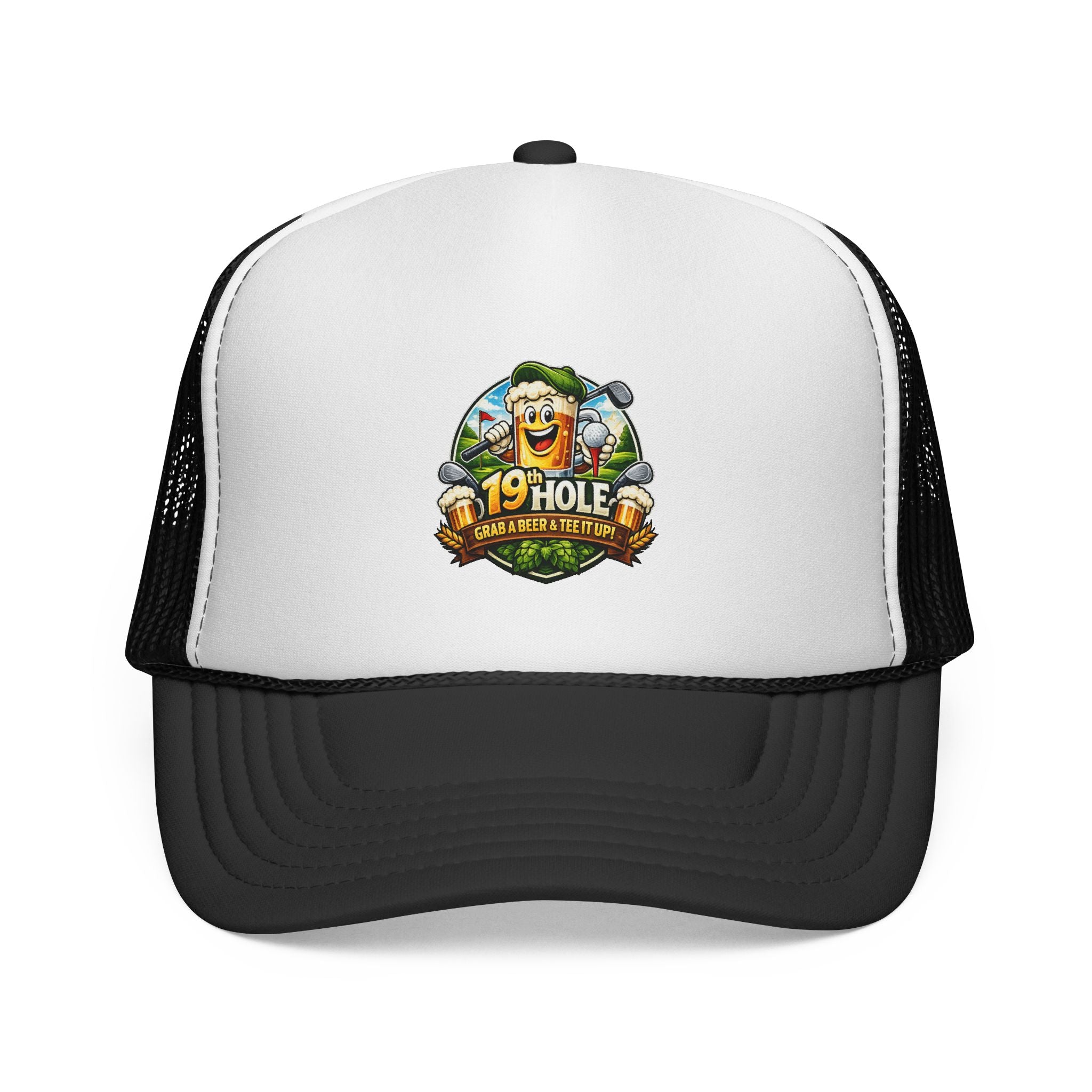 19 Hole Golf Trucker Cap — Funny Golfer Hat with Cartoon Mascot