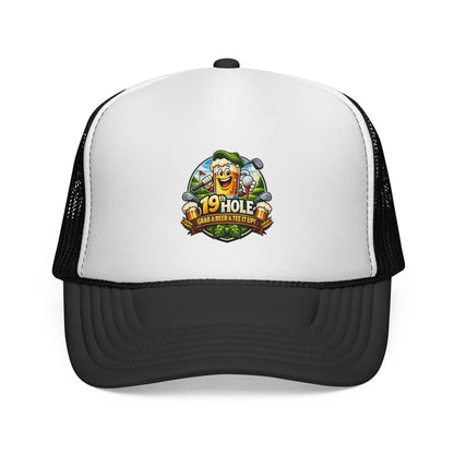 19 Hole Golf Trucker Cap — Funny Golfer Hat with Cartoon Mascot