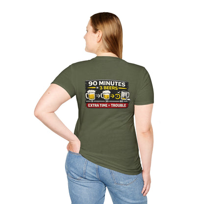 Soccer Fan T-Shirt — "90 Minutes = 3 Beers" Funny Football Game Tee