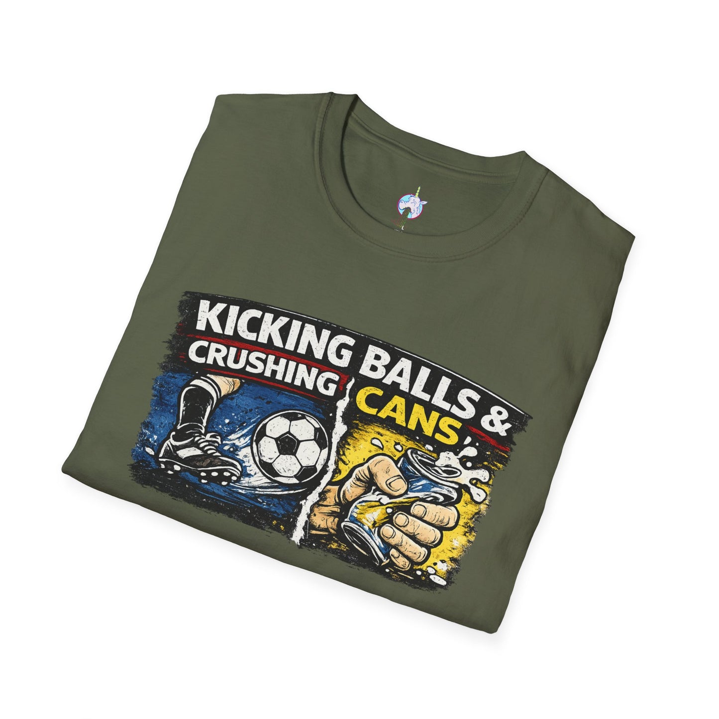 Kicking Balls & Crushing Cans Soccer Graphic T-Shirt