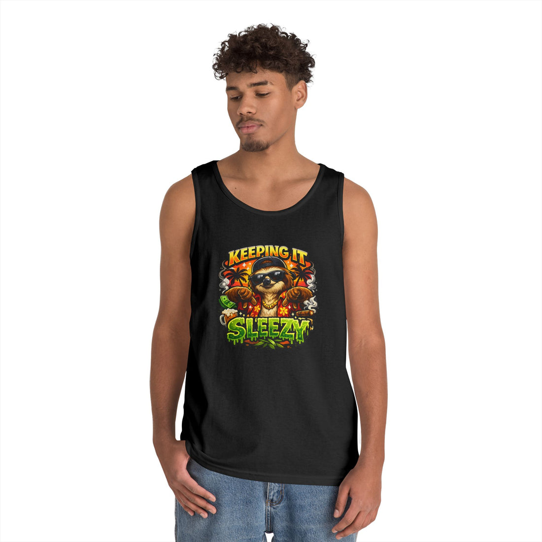 Tank Top — "Keeping It Sleezzy" Tropical Sloth Graphic Tank