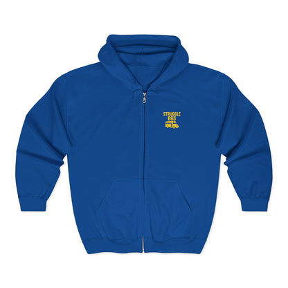 Struggle Bus Zip Hoodie — Funny Retro School Bus Graphic Sweatshirt