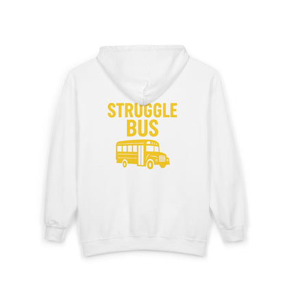 Struggle Bus Zip Hoodie — Funny Retro School Bus Graphic Sweatshirt