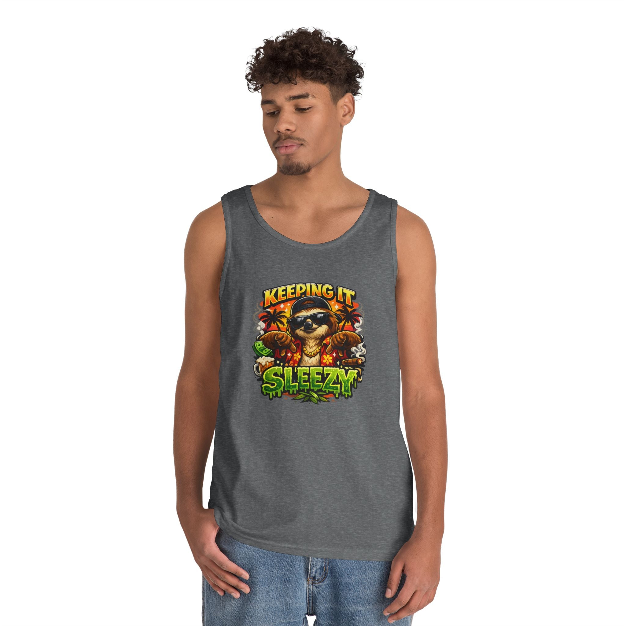 Tank Top — "Keeping It Sleezzy" Tropical Sloth Graphic Tank
